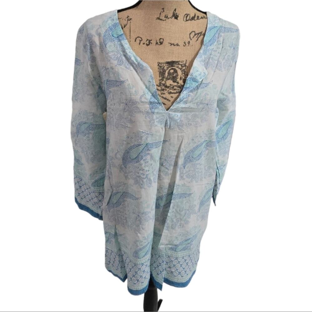 Calypso St. BARTh Aqua and Blue Paisley Lightweight Coverup Tunic Size XS
